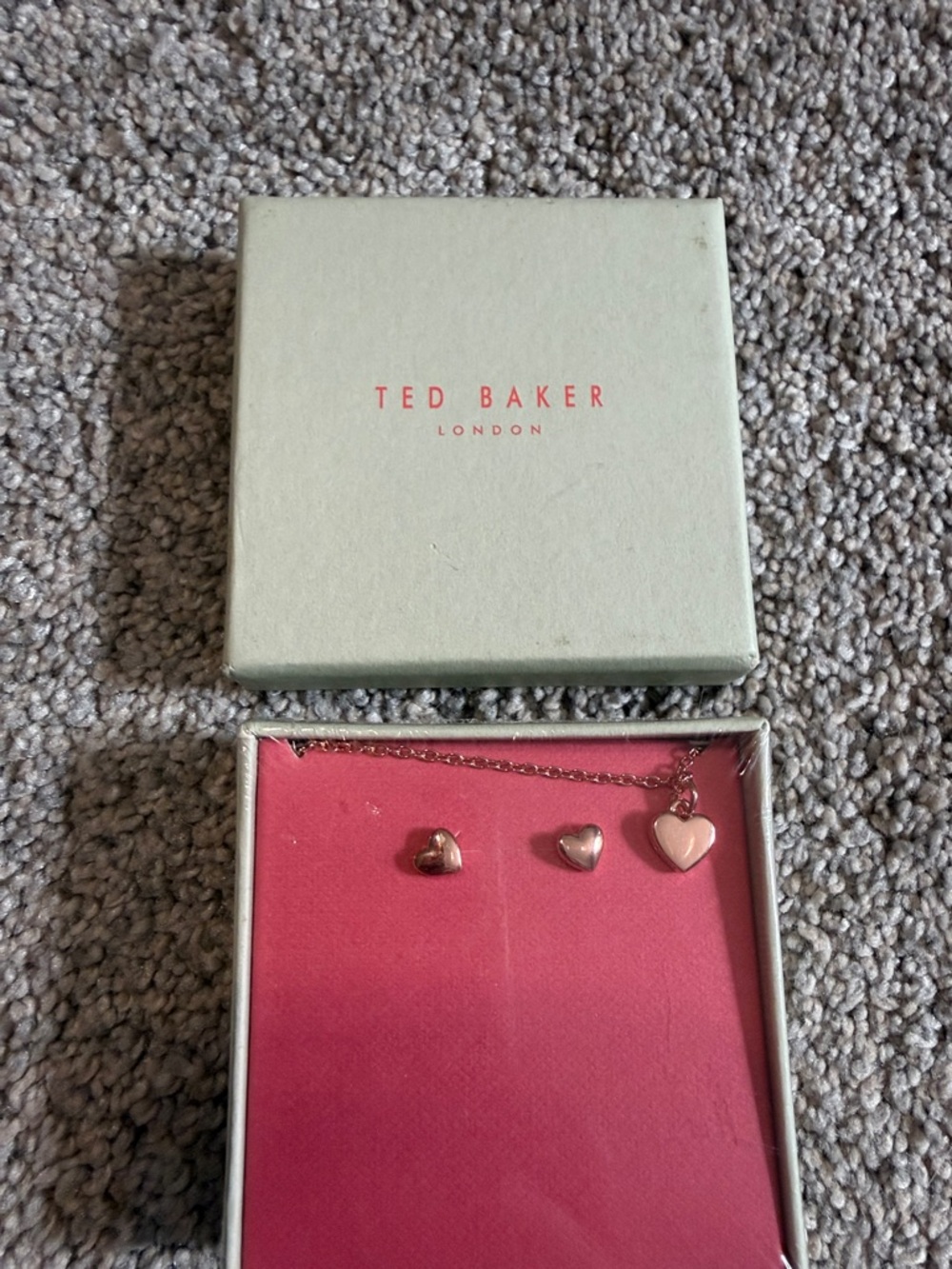Ted Baker Gold-Tone Chain with Pink Heart Pendant and Studs